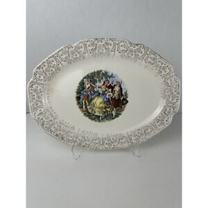 Royal Queen Empress Chantilly Canonsburg 24K Gold Trim Oval Platter 11 1/4"